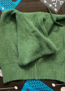 Green Knit Zip-Up Hoodie