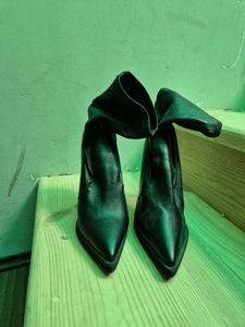 Black Leather Stiletto Sock Booties