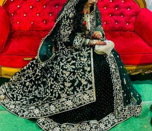 Dabka Work Green Bridal Lehenga