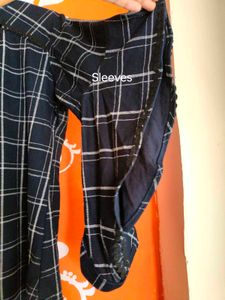 Navy Blue Checks Top Full Neck