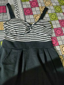 Striped & Black Fit and Flare Dress