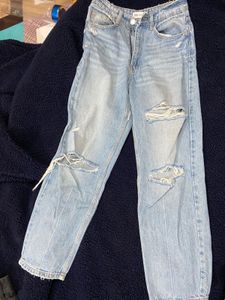 High Waist Blue Ribbed Jeans