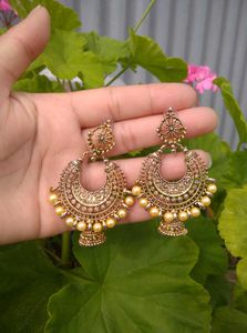 Gold And Pearl Chandbali Earrings