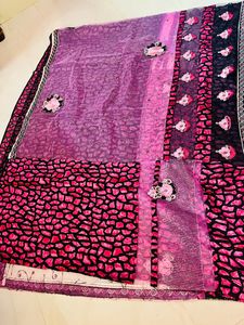 A Beautiful Pink Black Combination Floral Saree