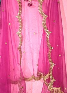 Pink Mirror Work Dupatta &amp; Headpiece