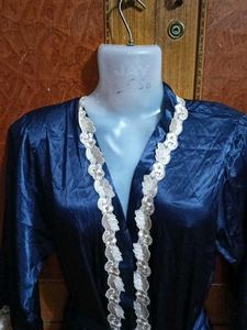 Navy Blue Silk Robe