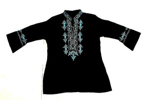 Pure Linen Short Kurti Hand Embroidery Blac