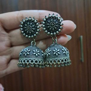 Oxidized Silver Jhumka Earrings