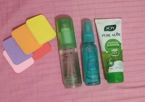 Toner, Serum, Aloevera Gel and Beauty Blender