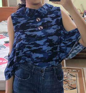 Blue Camo Sleeveless Top