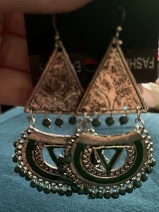 Statement Green &amp; Silver Earrings