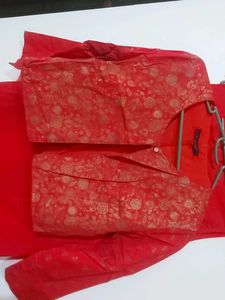 Red Coloured Cotton Kurta With Koti
