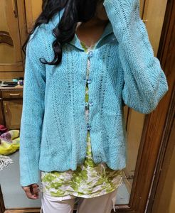 Blue Knitted Cardigan winter wear women
