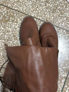 Brown Lace-Up Knee High Boots