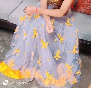 Gown In Yellow And Grey Colour