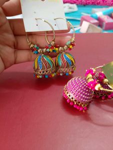 Combo Colorful Jhumka Hoop Earrings ✨