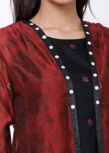 Vishudh Women Black &amp; Maroon Print A-line Kurta