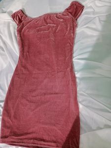 Pink Off The Shoulder Velvet Dress- SHEIN