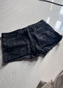 Distressed Black Denim Shorts