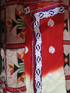 A Saree Half In Off White And rest Red