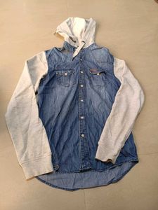 Denim Hoodie Shirt, S Size