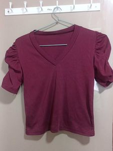 Burgundy Puff Sleeve Top