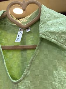Neon Green Checkered Midi Dress With Pockets
