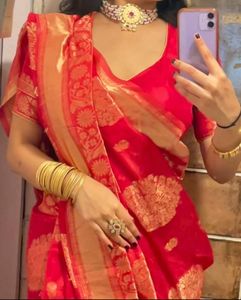 Elegant Red Saree  Whole Stitched