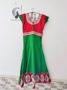 Red & Green Ethnic anarkali Dress