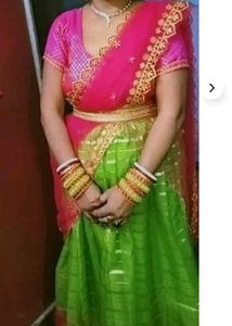 Pink & Green Embroidered Lehenga