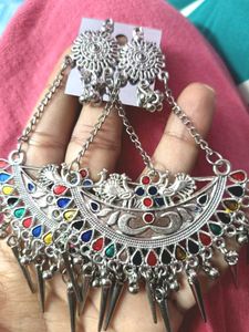 Boho Peacock  Silver Earrings