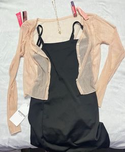 combo black dress and pink mesh top