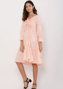 Romantic Peach  Tiered Midi Dress