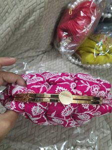 Pink Embroidery Potli Clutch With Pearl Handle