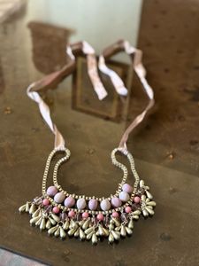 Pink Beaded &amp; Ribbon Necklace