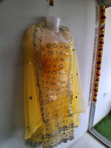 Elegant Yellow Net fabric with duppta