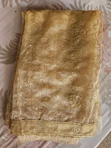 Golden Organza Saree With Blouse