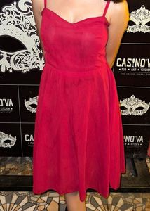 Dark Red Padded Party Dress With Adjustable Straps