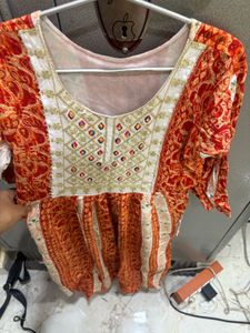 Orange & White Embroidered Ethnic Dress