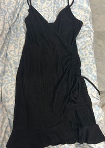 Black Ruffle Wrap Dress W Adjustable Straps