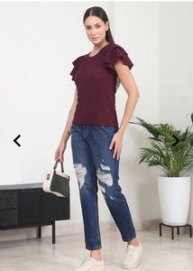 Shein ankle length mid wash distressed jeans