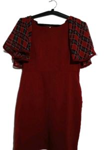 Red Plaid Sleeve Dress