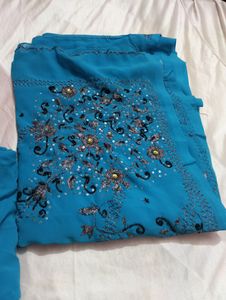 Blue Plain Designer Saree (Women)