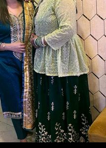 Green Lahenga Sequence Blouse And Shrug