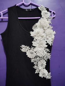 OAK Black Tank Top with Floral Applique