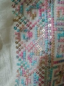 Cream Sequins Embroidery Kurta Set With Dupatta