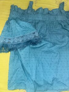 Blue Cold Shoulder Top