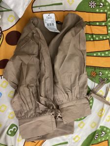 Shein puff sleeve Ribbed top -brown