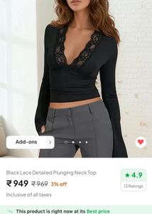 Newme BlackLace Plunge V Neck Top