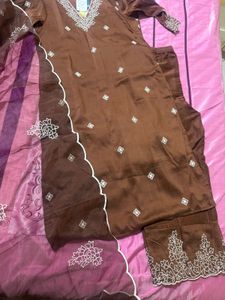 Elegant Brown Embroidered Kurta Set